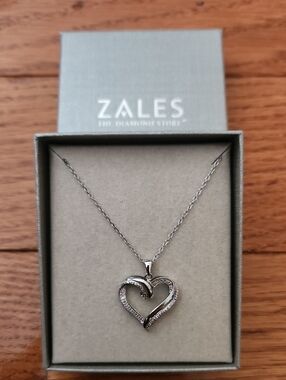Zales Silver Heart Pendant Necklace with Sparkling Accents